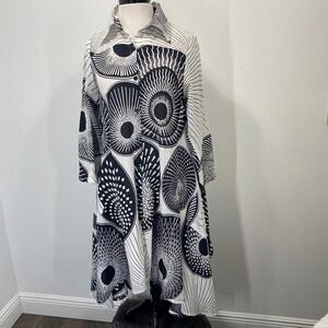 Step In Style Womens Black White Geo Sunburst Cotton Midi Hi Low Shirt Dress Sm